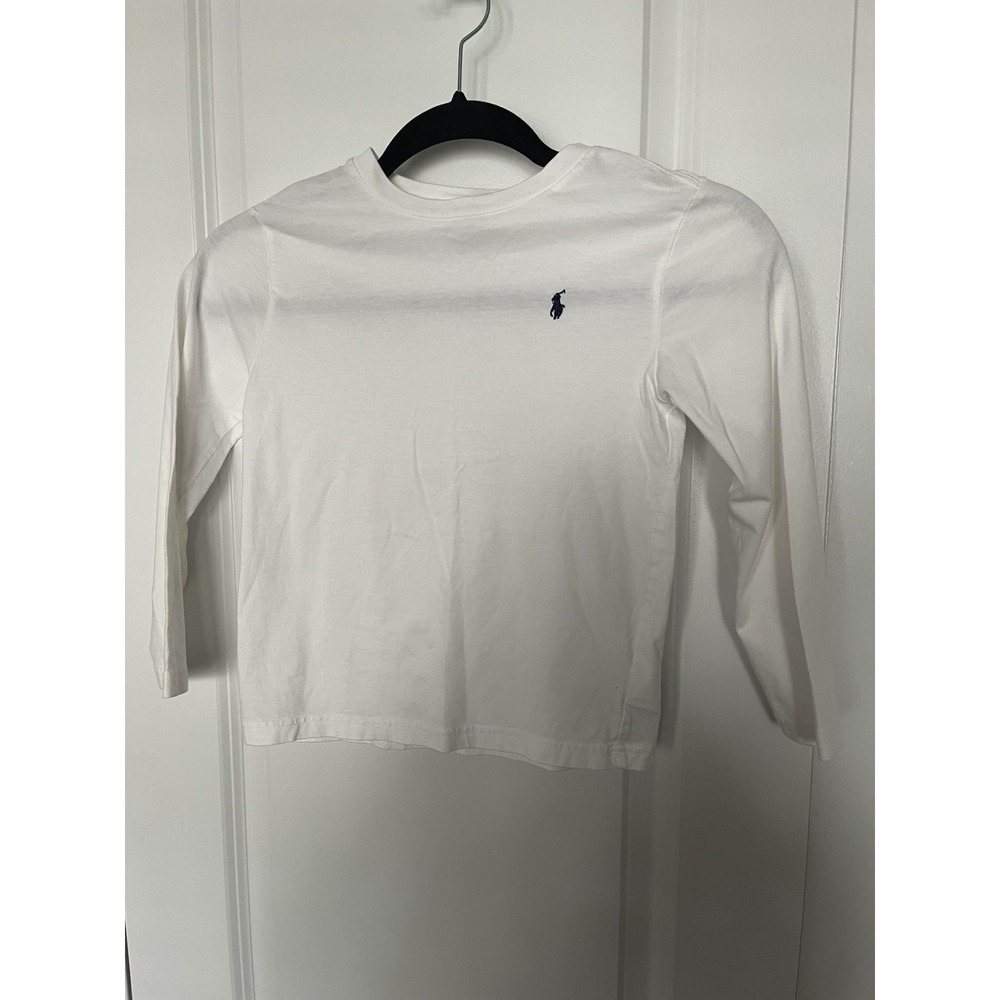 Ralph Lauren Polo Shirt‎ white  Pony Long Sleeve Cotton Kids Boy Sz 6
